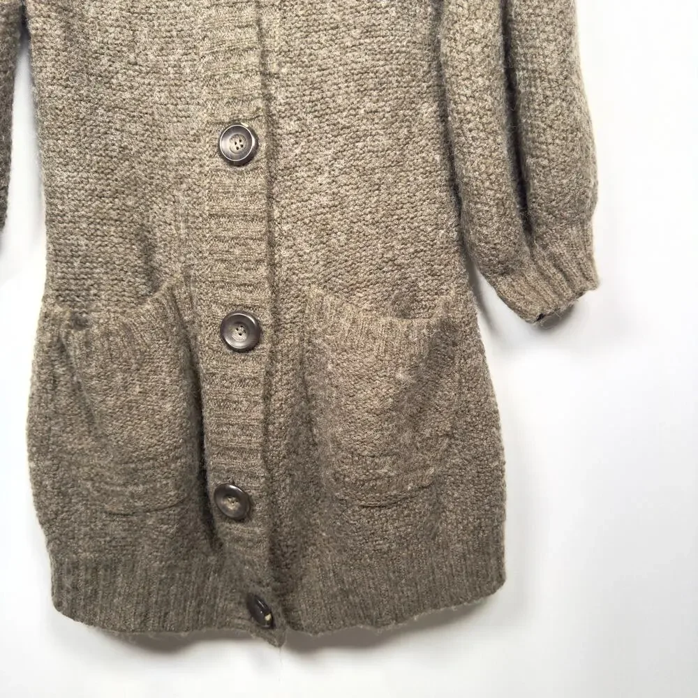Free People Brown Bubble Sleeve Wool Blend Cardigan Sweater Women's Size S - Picture 6 of 7